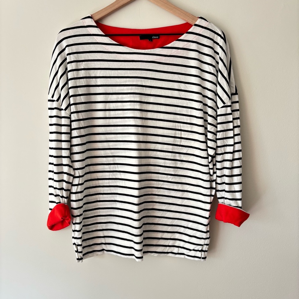 Anthropologie Etam Large Striped Boatneck Top with Red Accents  Women